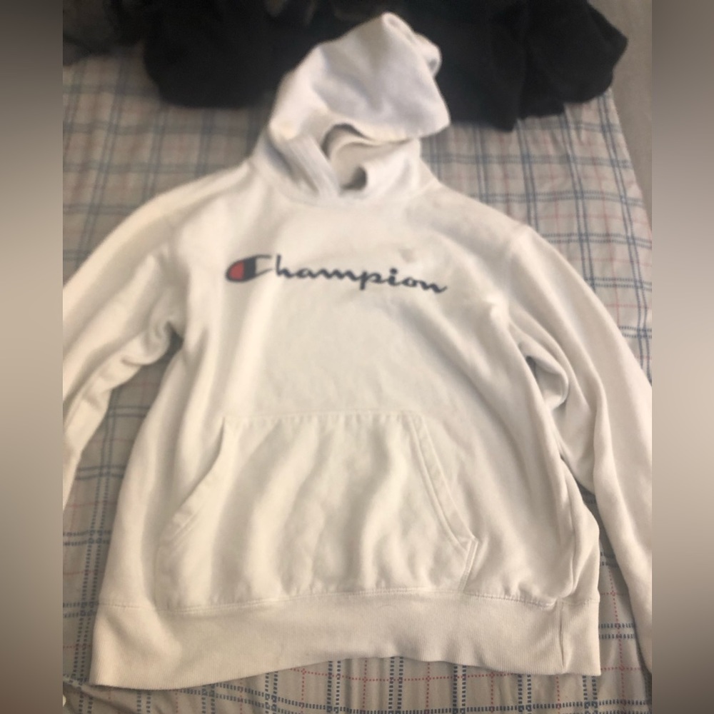 All white champion hoodie